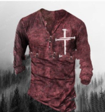 Men's Casual V-neck Long-sleeved T-shirt